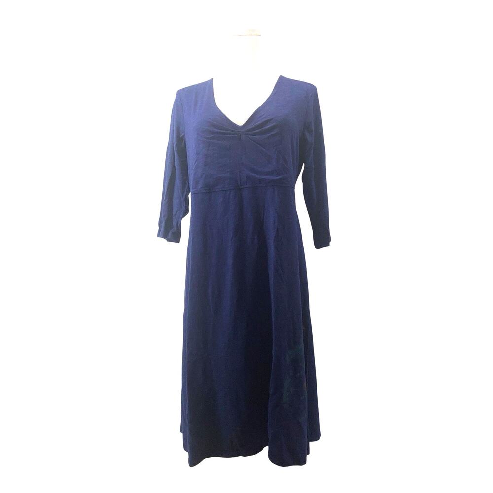 Horny Toad Womens Blue V Neck Dress Size L 3/4 Sleeve Organic Cotton Floral
